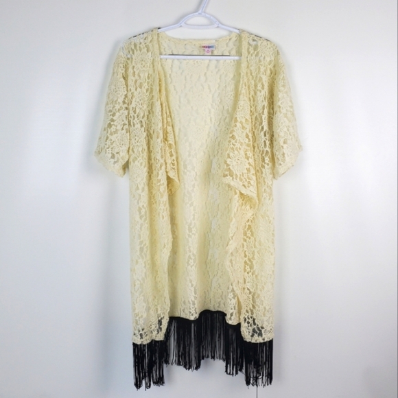 Lularoe Lace Coverup Kimono Duster With Black Fringe - Picture 1 of 9